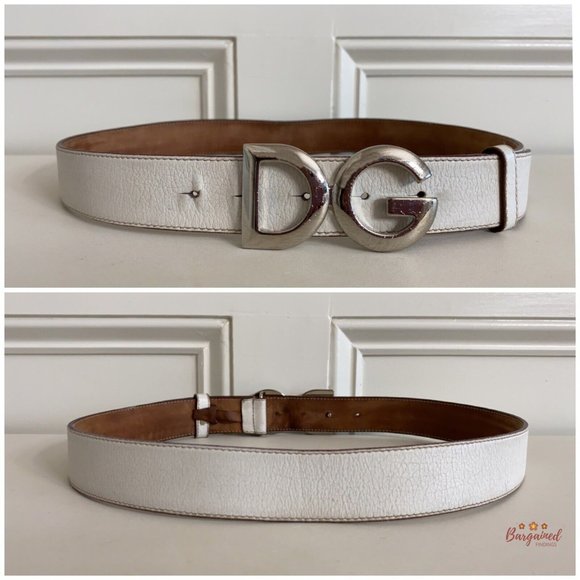 Authentic Dolce&Gabanna White Leather Silver Logo Buckle Belt Size 95/38 - Picture 5 of 12